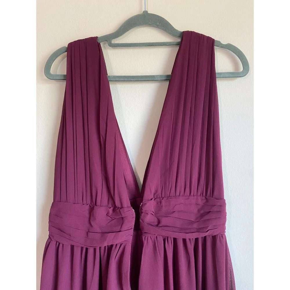 LuLus Heavenly Hues Burgundy Formal Chiffon Maxi Dress Medium Bridesmaid Prom - Picture 6 of 12